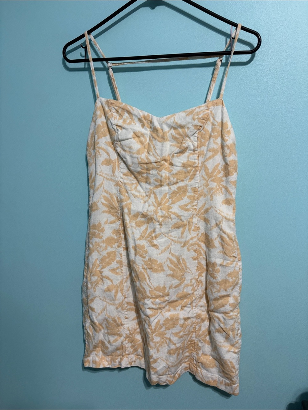 Women's Spaghetti Strap Floral Dress in Cream and Tan Floral